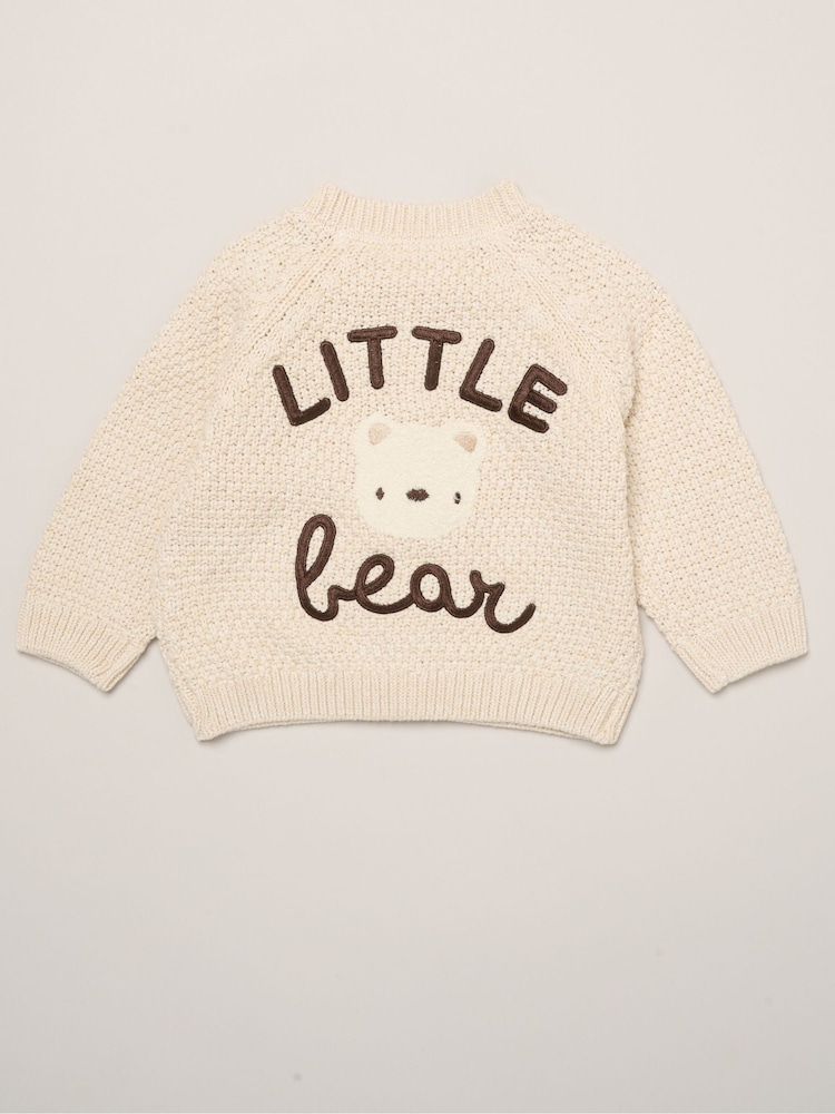 Rock-A-Bye Baby Boutique Brown Little Bear Embroidered Knitted Cardigan - Image 2 of 4