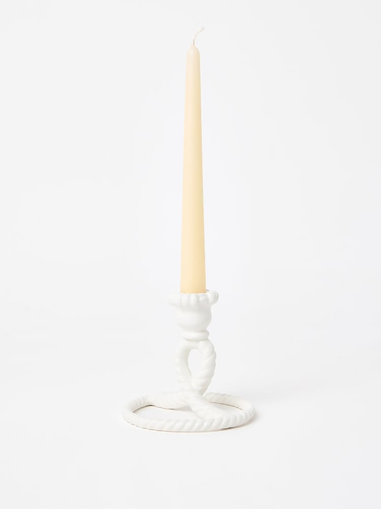 Oliver Bonas Cream Twisted Loop Ceramic Candle Holder - Image 1 of 4 Oliver Bonas Cream Twisted Loop Ceramic Candle Holder - Image 1 of 4