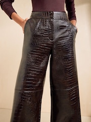 Friends Like These Chocolate Brown Croc Faux Leather Tailored Wide Leg Trousers - Image 4 of 5