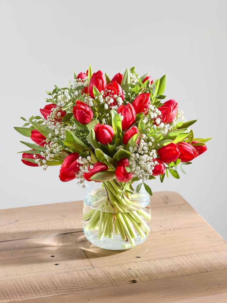 Arena Flowers Bright Spirit Tulips and Gypsophila Valentine's Fresh Flower Bouquet - Image 1 of 4