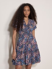 Apricot Blue Floral Wrap Mini Dress - Image 1 of 4