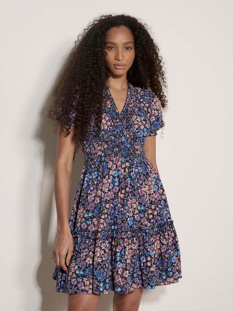 Apricot Blue Floral Wrap Mini Dress - Image 1 of 4