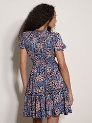 Apricot Blue Floral Wrap Mini Dress - Image 4 of 4