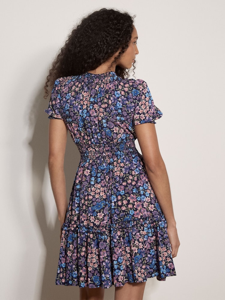Apricot Blue Floral Wrap Mini Dress - Image 4 of 4