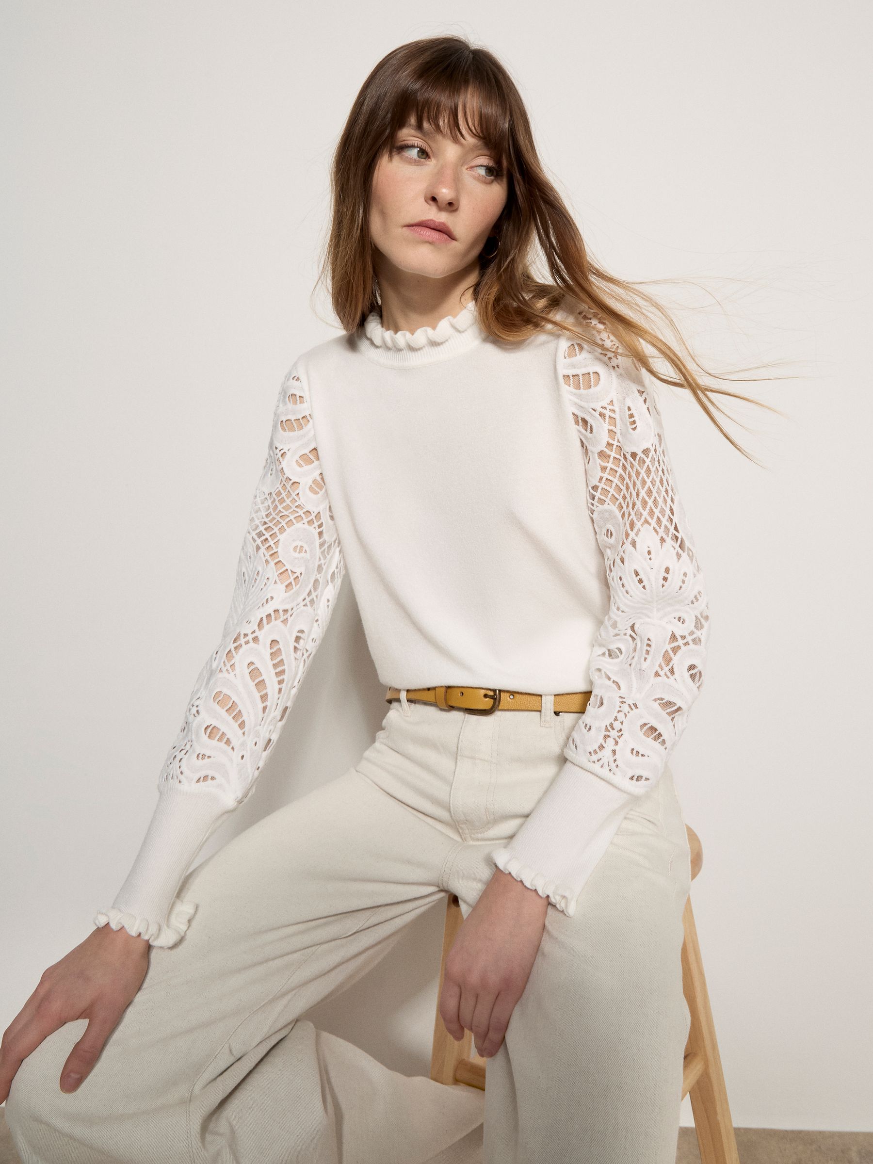 Buy Apricot Cream Lace Mesh Jumper from the Next UK online shop