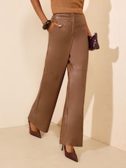 Friends Like These Tan Brown Faux Leather Tailored Wide Leg Trousers - Image 2 of 4