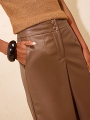 Friends Like These Tan Brown Faux Leather Tailored Wide Leg Trousers - Image 3 of 4