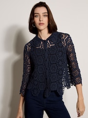 Apricot Geometric Cotton Crochet Shirt - Imaginea 1 din 3