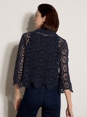 Apricot Geometric Cotton Crochet Shirt - Imaginea 2 din 3