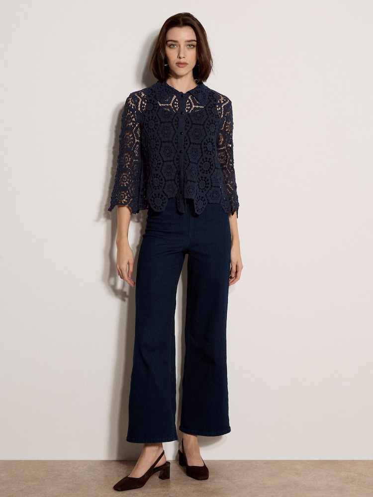 Apricot Geometric Cotton Crochet Shirt - Imaginea 3 din 3