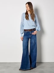 Apricot Blue Chiffon Crochet Sleeves Jumper - Image 1 of 3