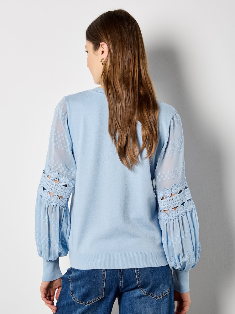 Apricot Blue Chiffon Crochet Sleeves Jumper - Image 3 of 3