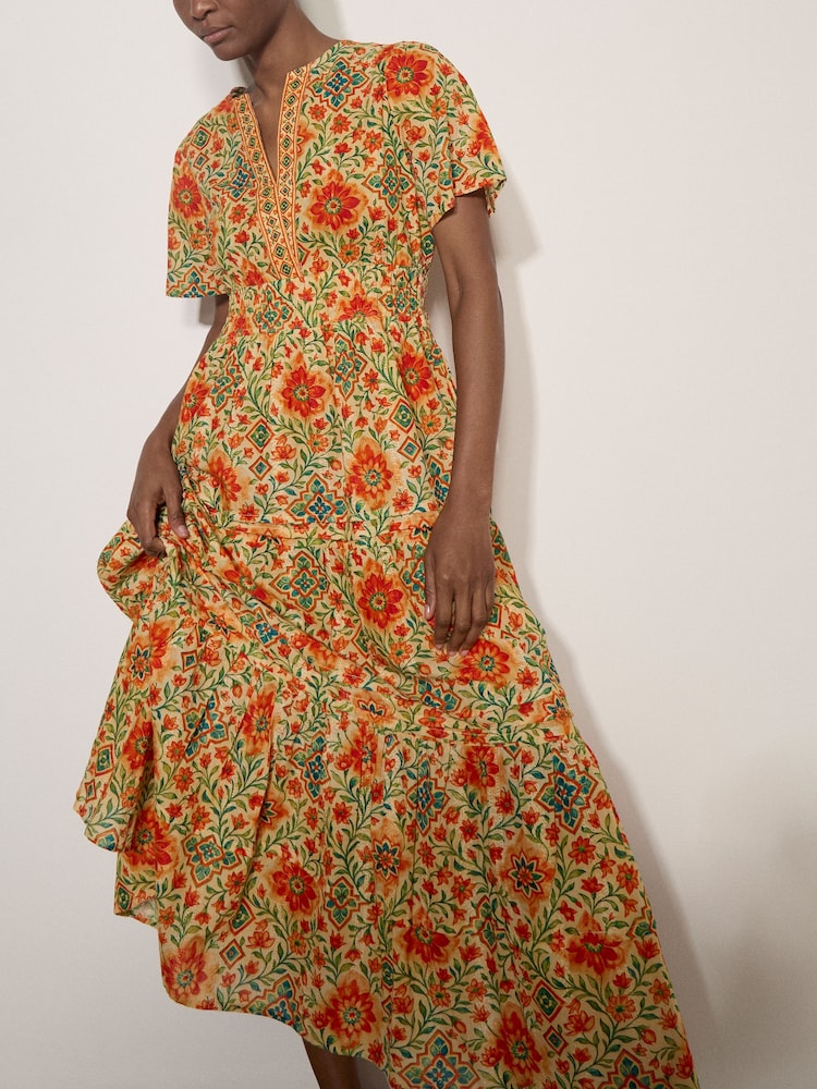 Apricot Orange Stain Glass Floral Tiered Midaxi Dress - Image 5 of 5 Apricot Orange Stain Glass Floral Tiered Midaxi Dress - Image 5 of 5