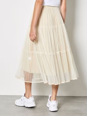 Apricot Natural Bow Tiered Mesh Midi Skirt - Image 3 of 3