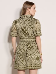 Apricot Green Scarf Print Shirt Mini Dress - Image 2 of 4