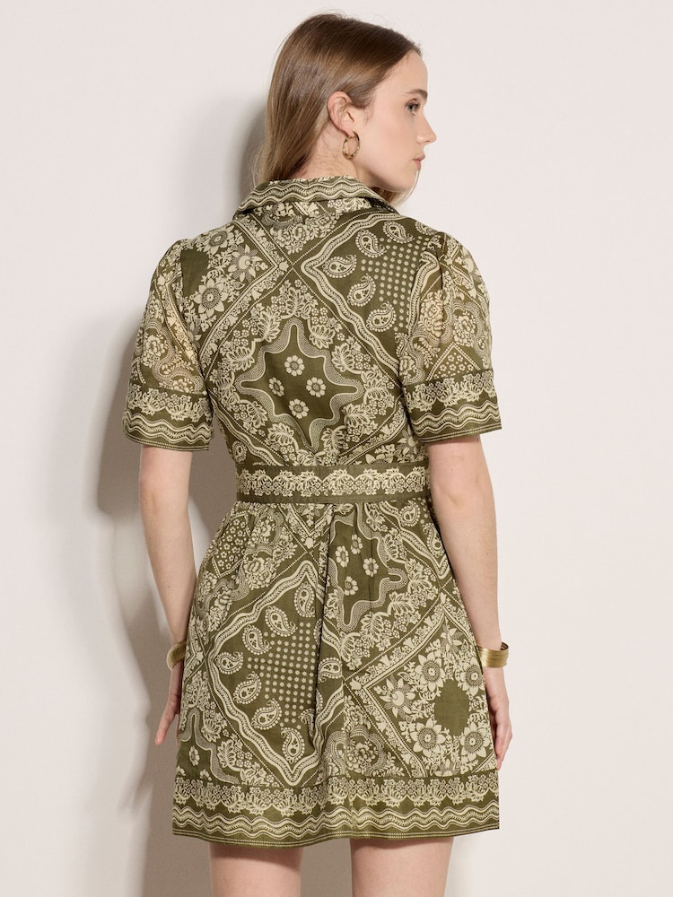 Apricot Green Scarf Print Shirt Mini Dress - Image 2 of 4 Apricot Green Scarf Print Shirt Mini Dress - Image 2 of 4