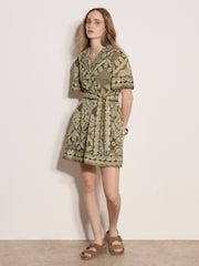 Apricot Green Scarf Print Shirt Mini Dress - Image 3 of 4