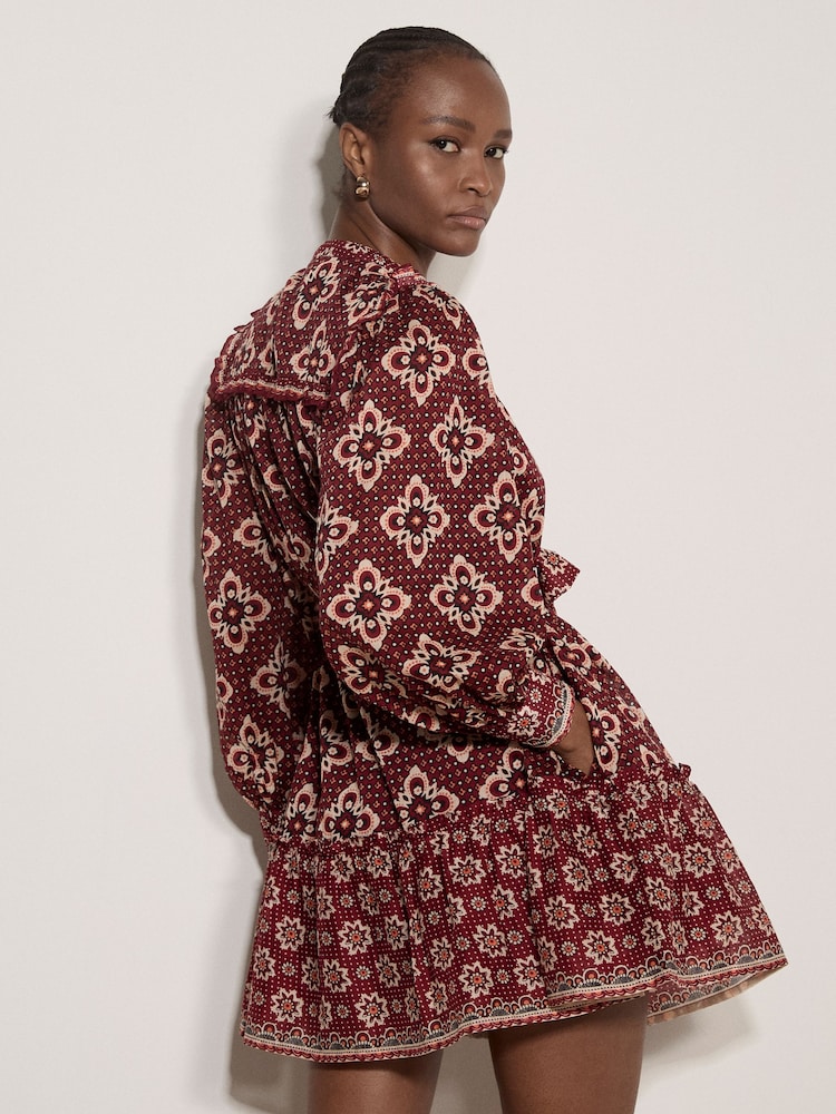 Apricot Red Tile Print Shift Mini Dress - Image 2 of 4