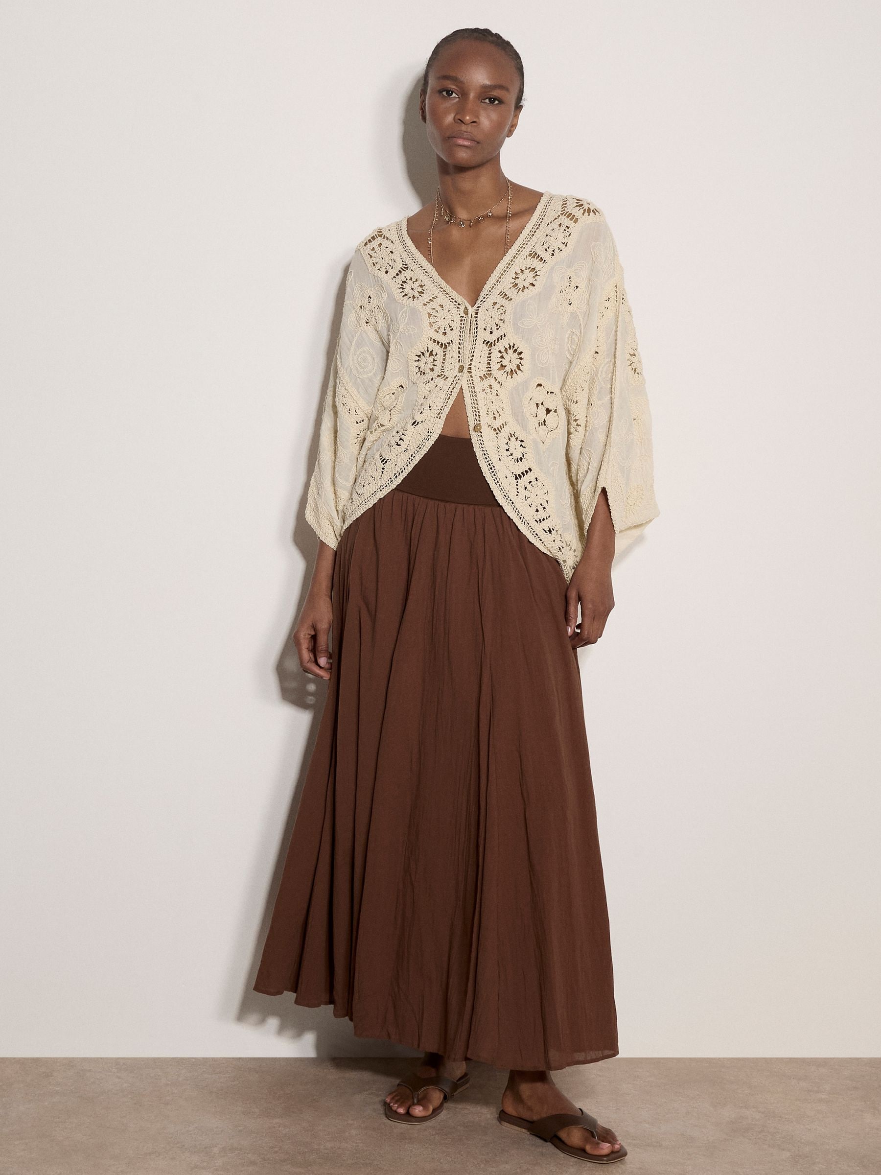 Buy Apricot Brown Jersey Waistband Cotton Midaxi Skirt from the