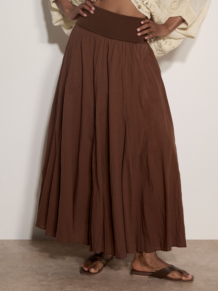 Apricot Brown Jersey Waistband Cotton Midaxi Skirt - Image 2 of 6