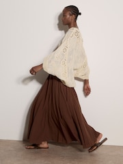 Apricot Brown Jersey Waistband Cotton Midaxi Skirt - Image 3 of 6