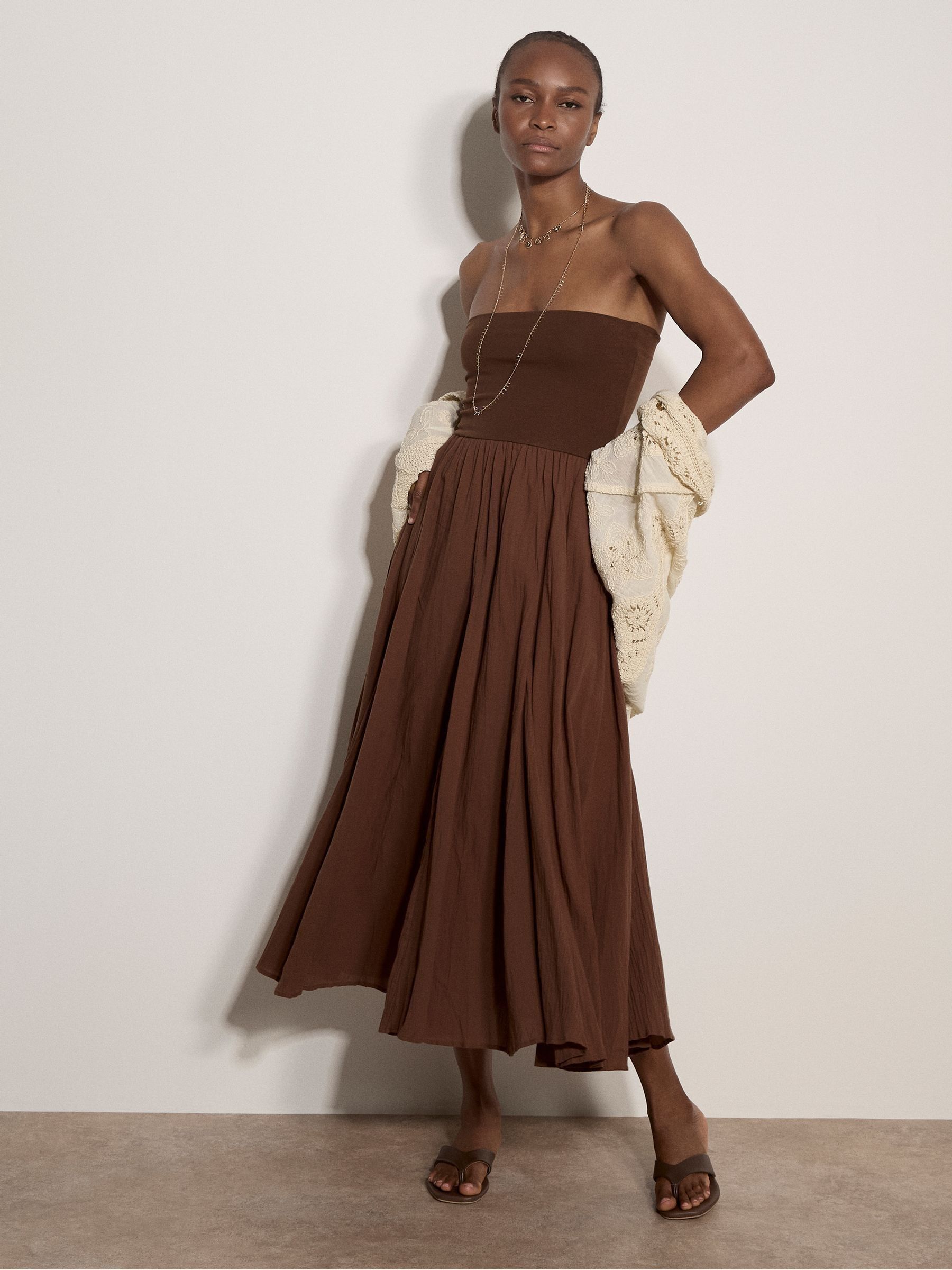 Buy Apricot Brown Jersey Waistband Cotton Midaxi Skirt from the