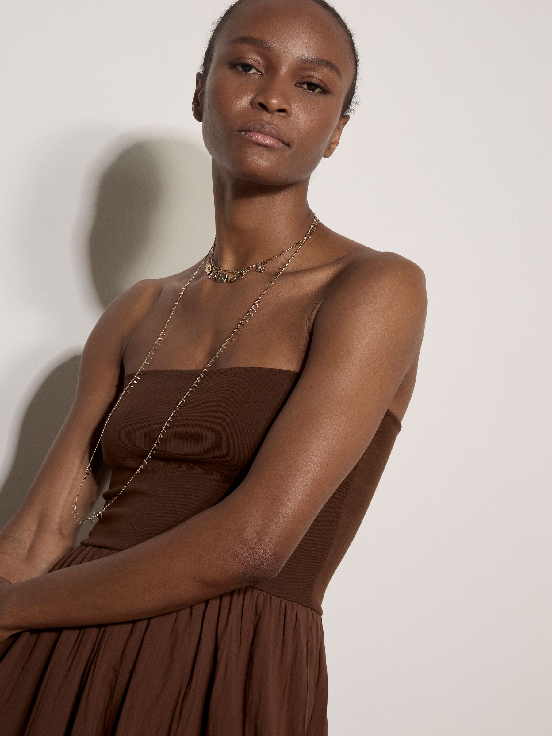 Buy Apricot Brown Jersey Waistband Cotton Midaxi Skirt from the