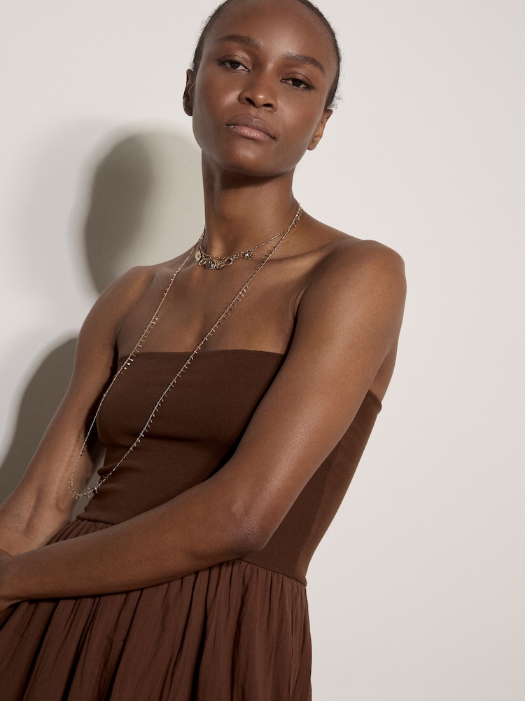 Apricot Brown Jersey Waistband Cotton Midaxi Skirt - Image 6 of 6