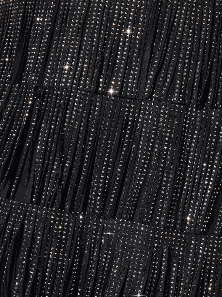 Friends Like These Black Embellished Fringe Faux Suede Mini Skirt - Image 5 of 5