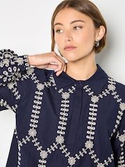 Apricot Blue Broderie Anglaise Cotton Swing Mini Dress - Image 2 of 3