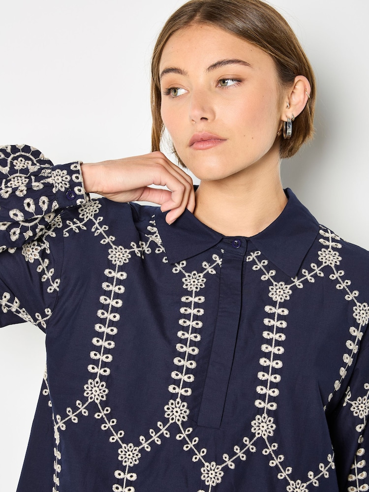 Apricot Blue Broderie Anglaise Cotton Swing Mini Dress - Image 2 of 3 Apricot Blue Broderie Anglaise Cotton Swing Mini Dress - Image 2 of 3