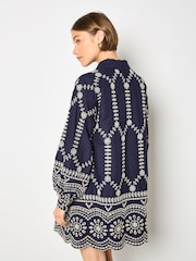 Apricot Blue Broderie Anglaise Cotton Swing Mini Dress - Image 3 of 3