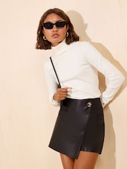 Friends Like These Black Wrap Faux Leather PU Skort - Image 1 of 5
