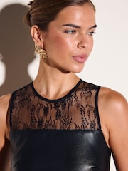 Friends Like These Black Faux Leather PU Lace Detail Maxi Dress - Image 2 of 6