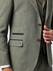 Zeleno - Jednoredno kopčanje - Antique Rogue Slim Fit Baxter Double Breasted Herringbone Tweed Jacket - Slika 4 od 4