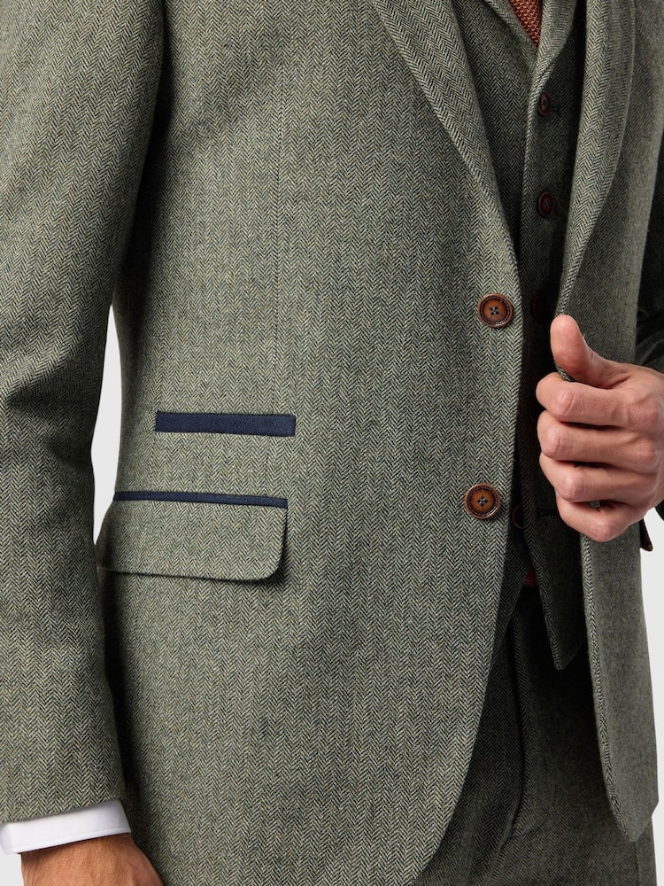 Zeleno - Jednoredno kopčanje - Antique Rogue Slim Fit Baxter Double Breasted Herringbone Tweed Jacket - Slika 4 od 4 Zeleno - Jednoredno kopčanje - Antique Rogue Slim Fit Baxter Double Breasted Herringbone Tweed Jacket - Slika 4 od 4