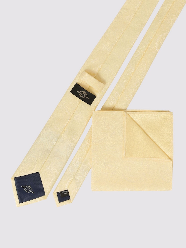 Antique Rogue Yellow Paisley Wedding Tie 7Cm - Image 2 of 3