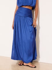 Lipsy Cobalt Blue Satin Ruched Maxi Skirt - Image 1 of 4