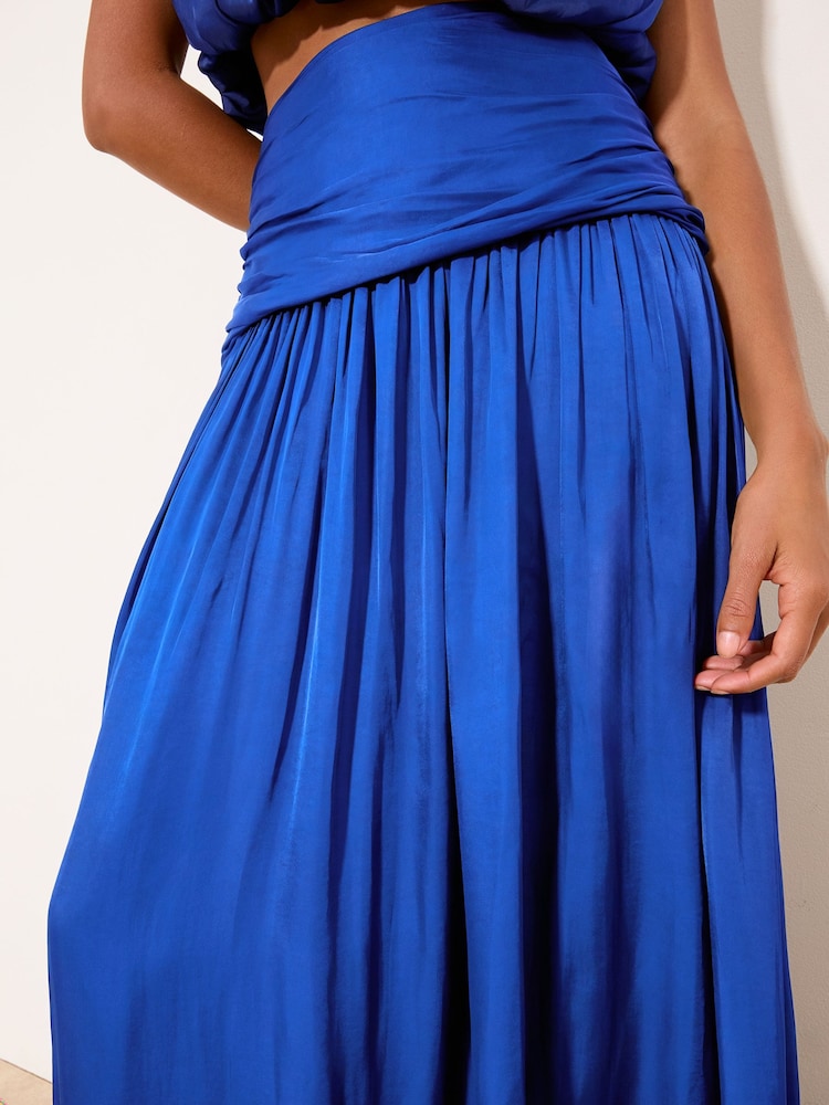 Lipsy Cobalt Blue Satin Ruched Maxi Skirt - Image 2 of 4