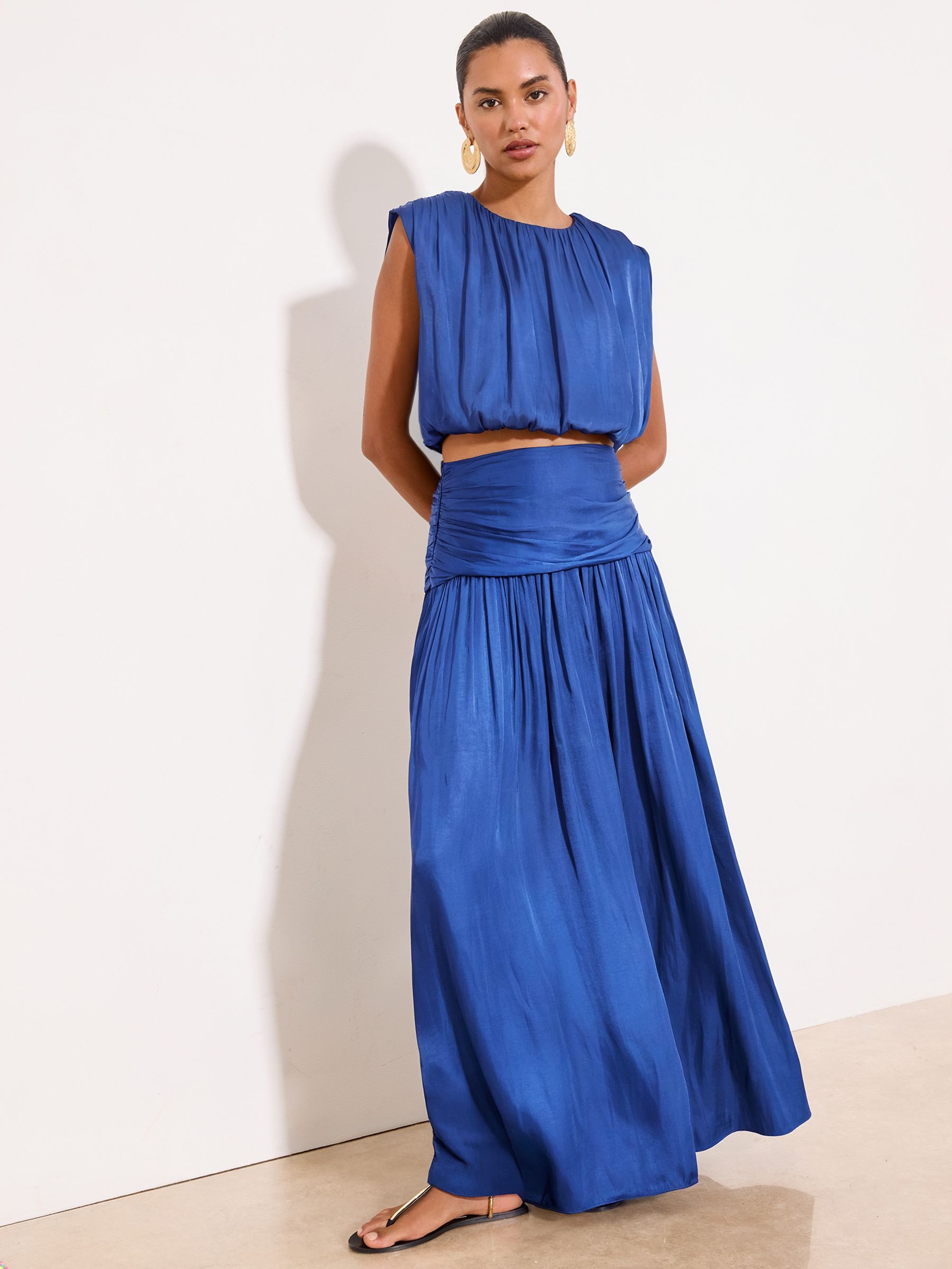 Buy Lipsy Cobalt Blue Satin Ruched Maxi Skirt from Next USA