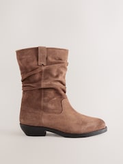 Tan Brown Standard fit Forever Comfort® Suede Slouch Pull On Midi Leather Boots - Image 1 of 5