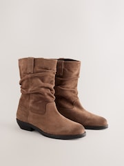 Tan Brown Standard fit Forever Comfort® Suede Slouch Pull On Midi Leather Boots - Image 2 of 5