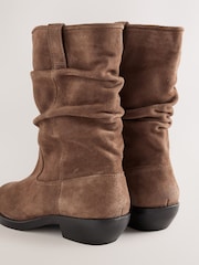 Tan Brown Standard fit Forever Comfort® Suede Slouch Pull On Midi Leather Boots - Image 3 of 5
