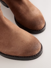 Tan Brown Standard fit Forever Comfort® Suede Slouch Pull On Midi Leather Boots - Image 4 of 5