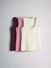 Burgundy/Pink/Cream - The Set 3 Pack Scallop Trim Ribbed Vest - 圖片 1/6