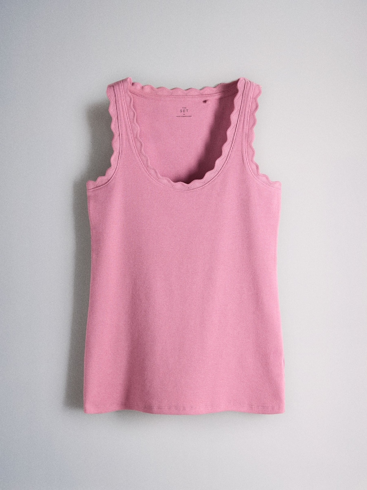 Burgundy/Pink/Cream - The Set 3 Pack Scallop Trim Ribbed Vest - 圖片 2/6