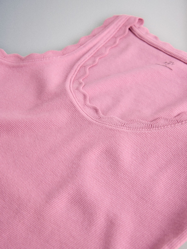 Burgundy/Pink/Cream - The Set 3 Pack Scallop Trim Ribbed Vest - 圖片 6/6