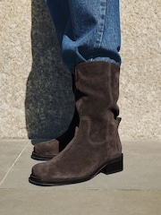 Chocolate Brown Standard fit Forever Comfort® Gaucho Midi Pull On Leather Boots - Image 2 of 12
