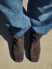 Chocolate Brown Standard fit Forever Comfort® Gaucho Midi Pull On Leather Boots - Image 3 of 12