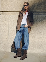 Chocolate Brown Standard fit Forever Comfort® Gaucho Midi Pull On Leather Boots - Image 4 of 12